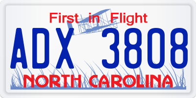 NC license plate ADX3808