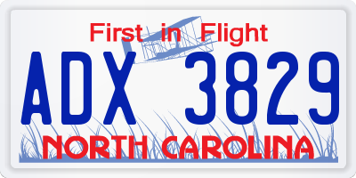 NC license plate ADX3829