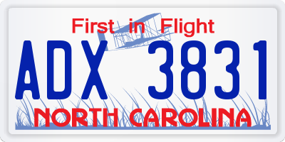 NC license plate ADX3831