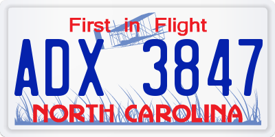 NC license plate ADX3847
