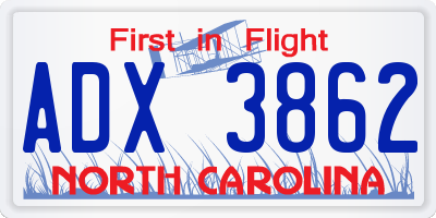 NC license plate ADX3862