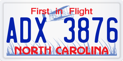 NC license plate ADX3876