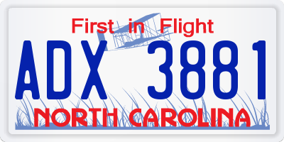 NC license plate ADX3881