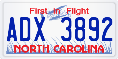 NC license plate ADX3892