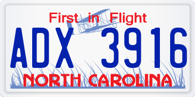 NC license plate ADX3916