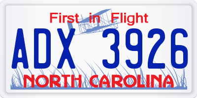 NC license plate ADX3926