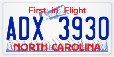 NC license plate ADX3930