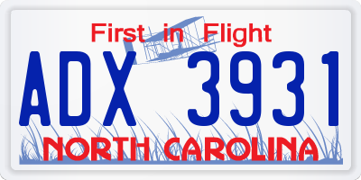 NC license plate ADX3931