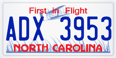 NC license plate ADX3953