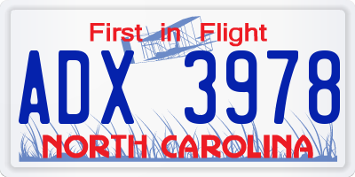 NC license plate ADX3978