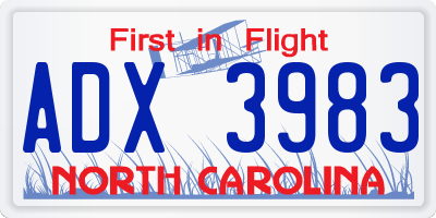 NC license plate ADX3983