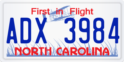 NC license plate ADX3984