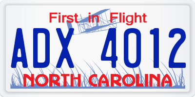 NC license plate ADX4012