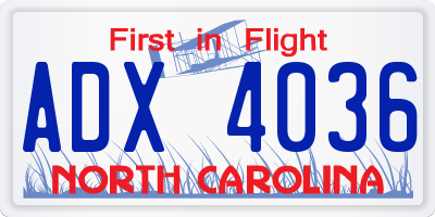 NC license plate ADX4036