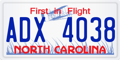 NC license plate ADX4038
