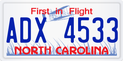 NC license plate ADX4533