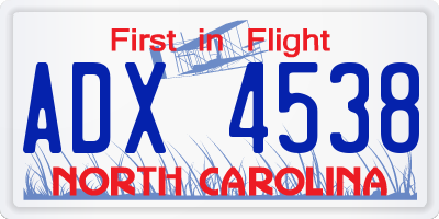 NC license plate ADX4538