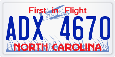 NC license plate ADX4670