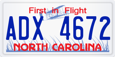NC license plate ADX4672