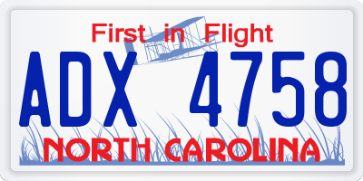 NC license plate ADX4758