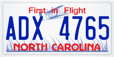 NC license plate ADX4765