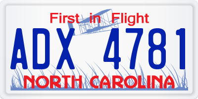NC license plate ADX4781
