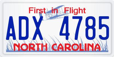 NC license plate ADX4785
