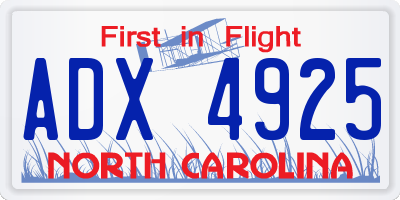 NC license plate ADX4925