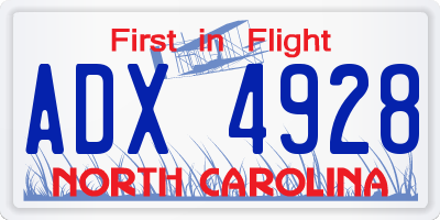 NC license plate ADX4928