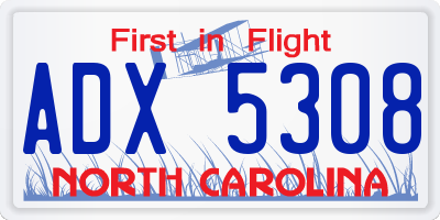 NC license plate ADX5308