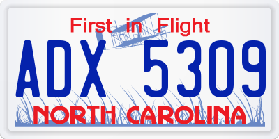 NC license plate ADX5309