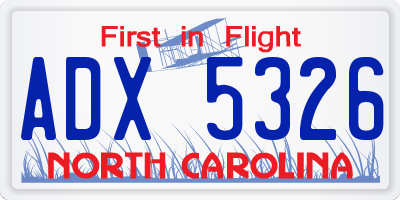 NC license plate ADX5326