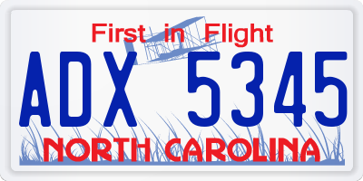 NC license plate ADX5345