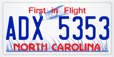 NC license plate ADX5353