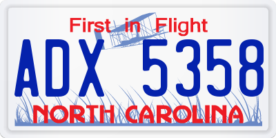 NC license plate ADX5358