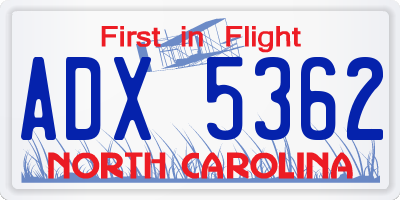 NC license plate ADX5362