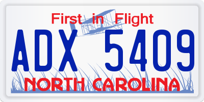 NC license plate ADX5409