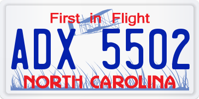 NC license plate ADX5502