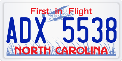 NC license plate ADX5538