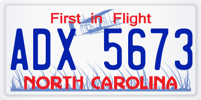 NC license plate ADX5673