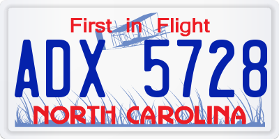 NC license plate ADX5728