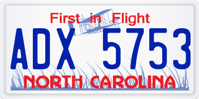 NC license plate ADX5753