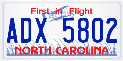 NC license plate ADX5802