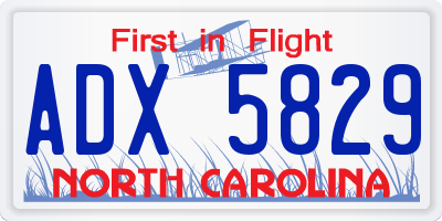NC license plate ADX5829