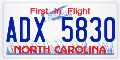 NC license plate ADX5830