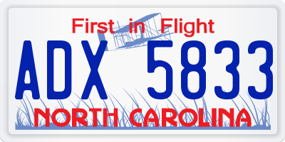 NC license plate ADX5833