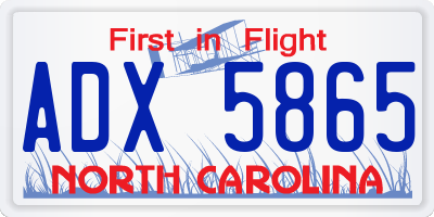 NC license plate ADX5865