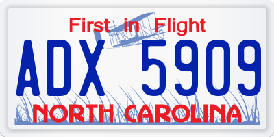 NC license plate ADX5909