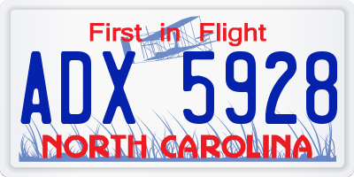 NC license plate ADX5928