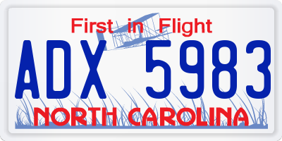NC license plate ADX5983